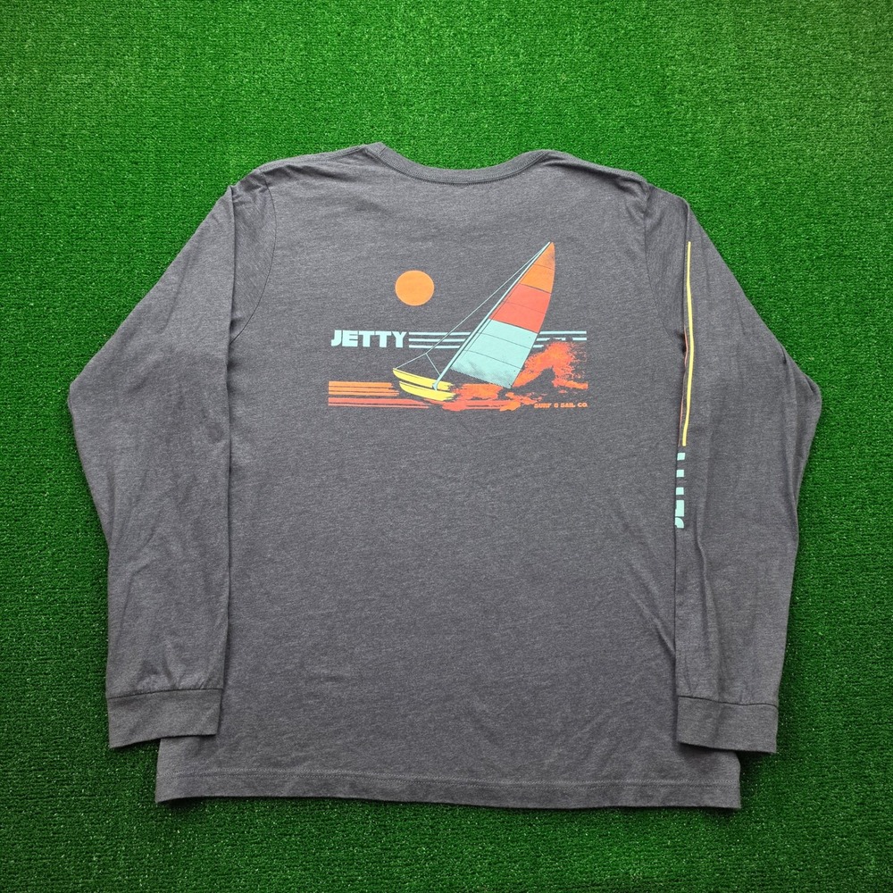 Jetty Tshirt Mens 2XL Gray Blue Long Sleeve Surf & Sail Co Graphic Tee